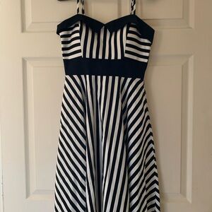 Retro Black and White Striped Swing Dress